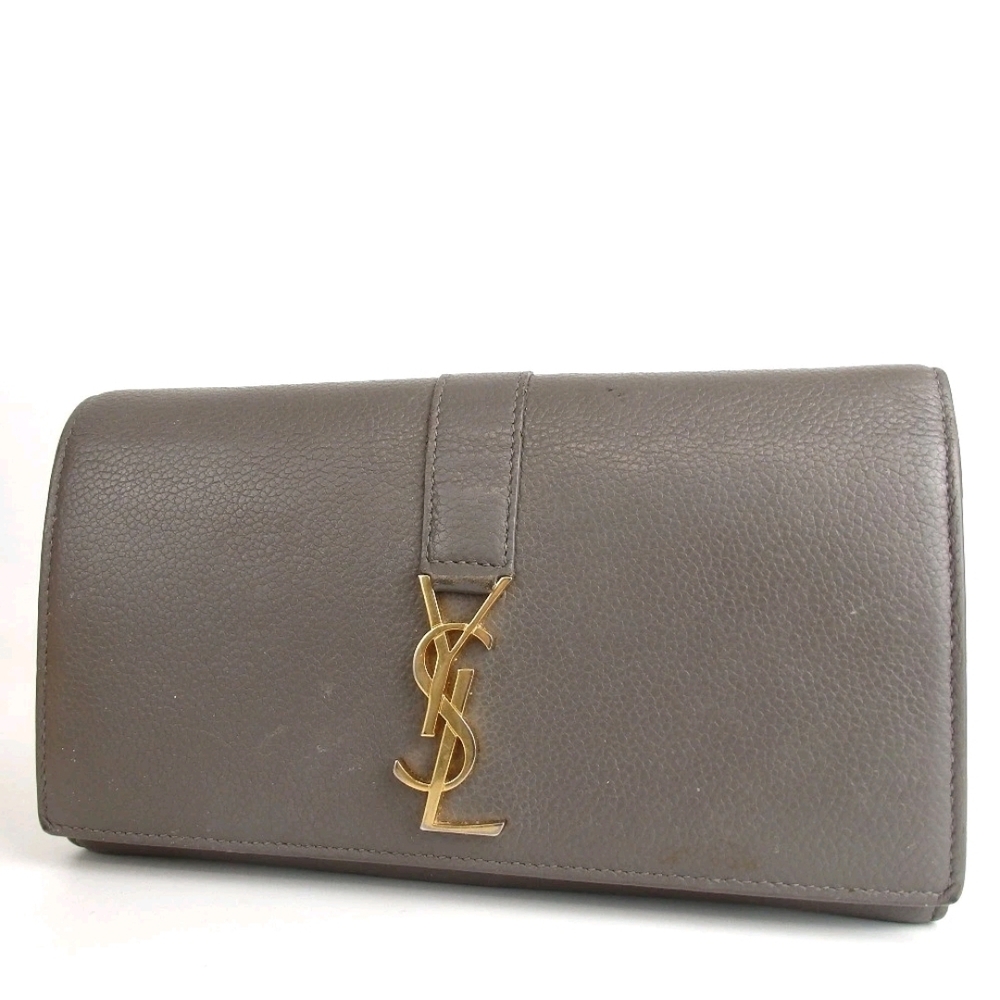 Saint Laurent Gray Wallet with Gold Logo